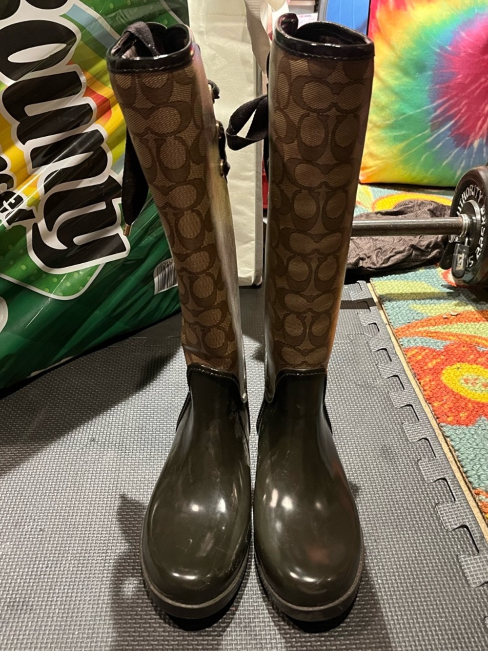 Coach Brown Monogram Tall Rain Boots
